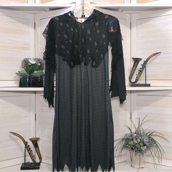 Skeleton Hooded Black Robe Halloween Costume Boy Size 4 to 6 - Picture 3 of 6